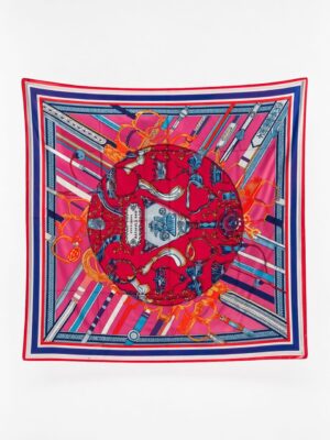 IVORY/RED/PURPLE BORDER PINK DUO DETRIESR SCARF