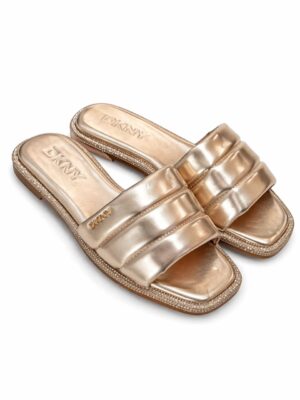 (2FOR70K)DKNY GOLD STONE DETAIL QUILTED SLIPPERS
