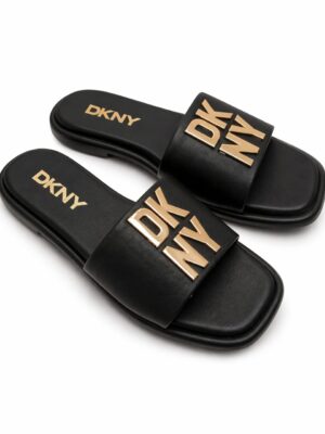 (2FOR70K)DKNY BLACK SMOOTH LEATHER SLIPPERS