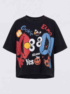 (2FOR55K)YAOCHI 9332 BLACK ELMO CHARACTER TEE