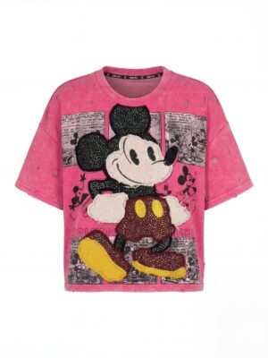 YAOCHI 9337 PINK DISTRESSED CUT OUT MICKEY BOX TEE