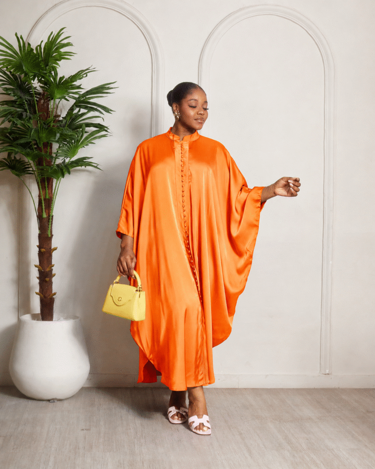 (2FOR75K)ZR ORANGE SILK MULTI BUTTON CAFTAN