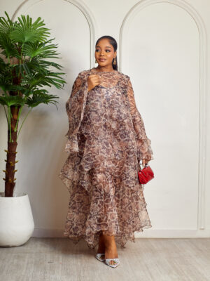 BROWN REPTILE PRINT LAYERED TUNIC
