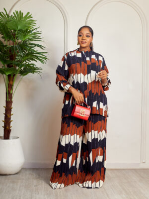 (2FOR70K)SASHES RUSTBLACK CLOCK PRINT CREPE PANT SUIT SET