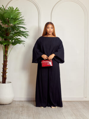 ZR BLACK BARDOT BUBBLE SLEEVES PANT SUIT SET