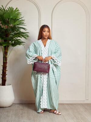 (2FOR75K)GREEN LACE INSERT DOUBLE POCKET STONE CAFTAN