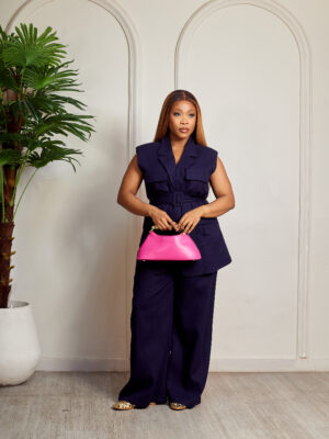 ZR NAVY LINEN SLEEVELESS 4 MILITARY PANT SUIT SET