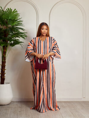 (2FOR60K)ORANGE STRIPE MID TIE CAFTAN