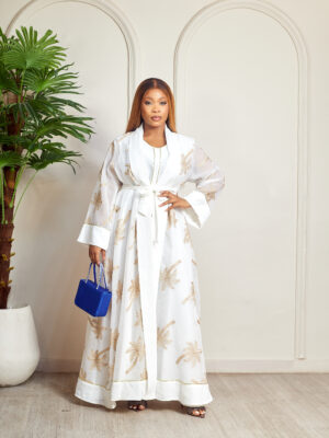 IVORY X GOLD LINEN KIMONO X SLIP 2PCS SET