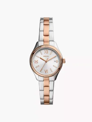 FOSSIL BQ3928 SILVER FACE ROSE 2TONE MINI CHAIN WATCH