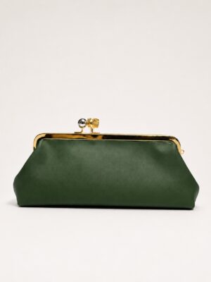 OLIVE SMOOTH LEATHER CUBE X BALL GOLD CLIP LONG PURSE