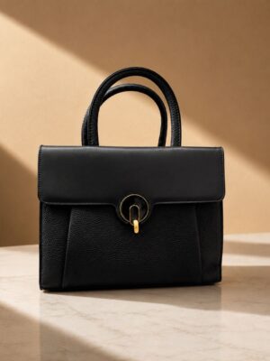(2FOR60K)QAZA BLACK PEBBLED X SMOOTH FLAP GRAB HANDLE BAG