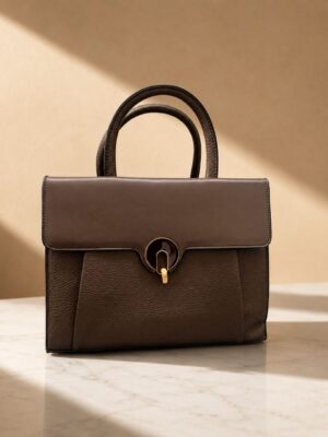 (2FOR60K)QAZA COFFEE PEBBLED X SMOOTH FLAP GRAB HANDLE BAG