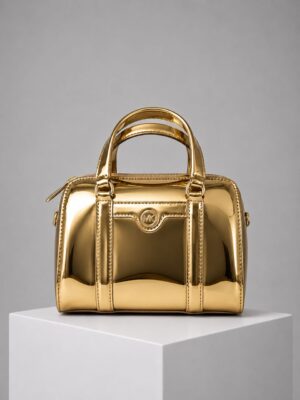 MICHAEL KORS PALE GOLD PATENT TRAVEL DUFFLE CROSSBODY BAG
