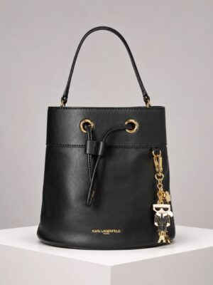 KARL LAGERFELD BLACK SMOOTH LEATHER BUCKET BAG