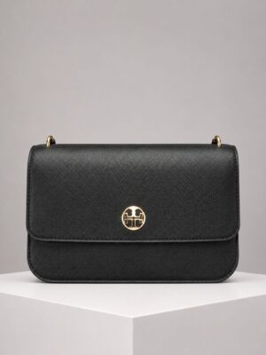 TORY BURCH BLACK SAFIANNO SHOULDER CHAIN BAG