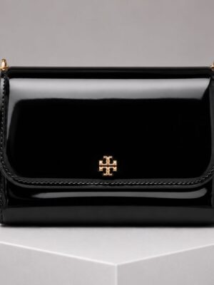 TORY BURCH 6976 BLACK SMOOTH LEATHER MINI CHAIN BAG