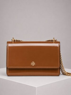 TORY BURCH 5657 RICH WALNUT SMOOTH LEATHER CHAIN BAG