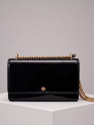 TORY BURCH 175657 BLACK SMOOTH LEATHER CHAIN BAG