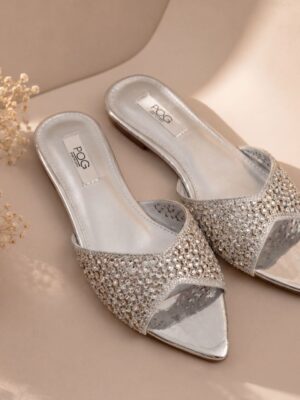 POG 62 SILVER FATTI PENCIL EMBELLISHED AFTER PARTY SLIPPERS