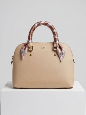 ALDO NEUTRAL SAFFIANO SCARF DETAIL DOME BAG