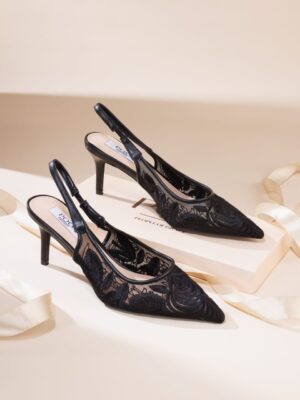 POG 313 CARO BLACK LACE SLING BACK SHOES