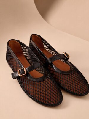BLACK BASKET BALLET FLAT SHOES