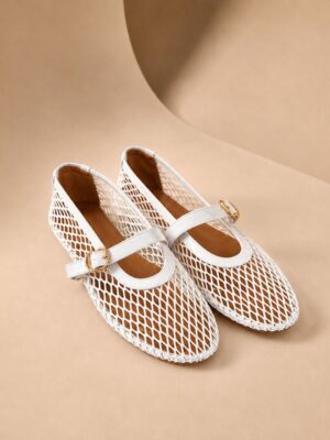 WHITE BASKET BALLET FLAT SHOES