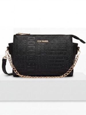 STEVE MADDEN BLACK EMBOSSED CHAIN CROSS BODY BAG