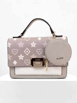 ALDO TAUPE HEART PRINT TOP HANDLE SATCHEL