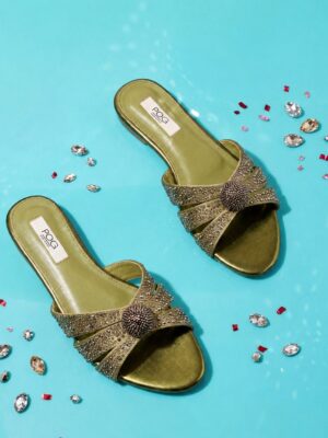 POG 1513 OLIVE RODO EMBELLISHED SLIPPERS