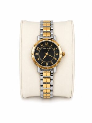 ANNE KLEIN BLACK ROUND FACE 2TONE CHAIN WATCH