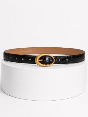 MW BLACK CROCO GOLD BUCKLE BELT