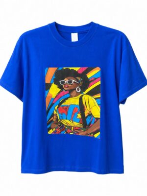 BLUE WHITE SUNNIES AFRICAN CHIC CHARACTER TEE