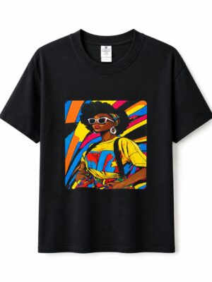 BLACK WHITE SUNNIES AFRICAN CHIC CHARACTER TEE