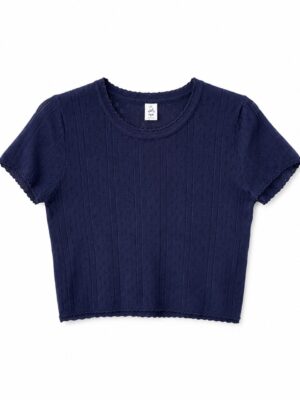 NAVY LAZER COTTON ROUND NECK TEE