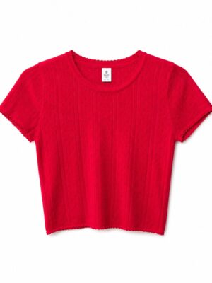 RED LAZER COTTON ROUND NECK TEE