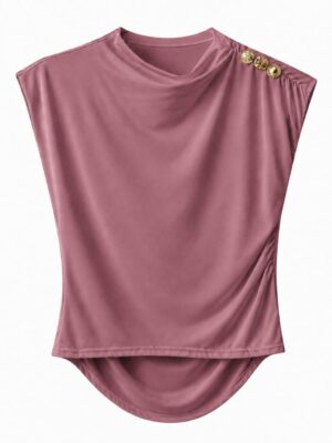 ZR 5729 MAUVE DRAPED JERSEY BUTTON DETAIL TOP
