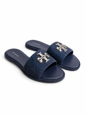 TORY BURCH PERFECT NAVY ECONOMIC EMBELLISHED SUEDE EVERLY SLIDE