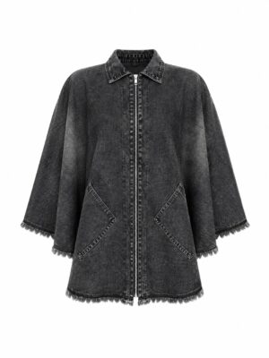 (2FOR70K)BLACK DENIM ZIPPER DETAIL PONCHO