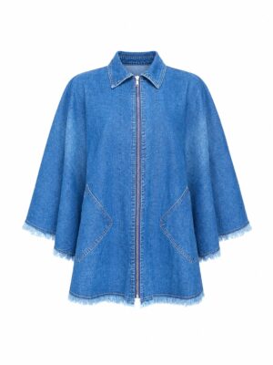 (2FOR70K)BLUE DENIM ZIPPER DETAIL PONCHO