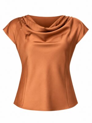 (2FOR35K) CAMEL COWL NECK SILK BLOUSE