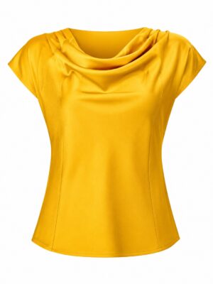(2FOR35K) MUSTARD COWL NECK SILK BLOUSE