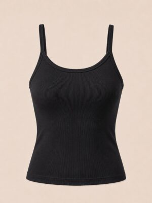 T9 9381 BLACK THICK STRAP RIB BONE CAMI TOP