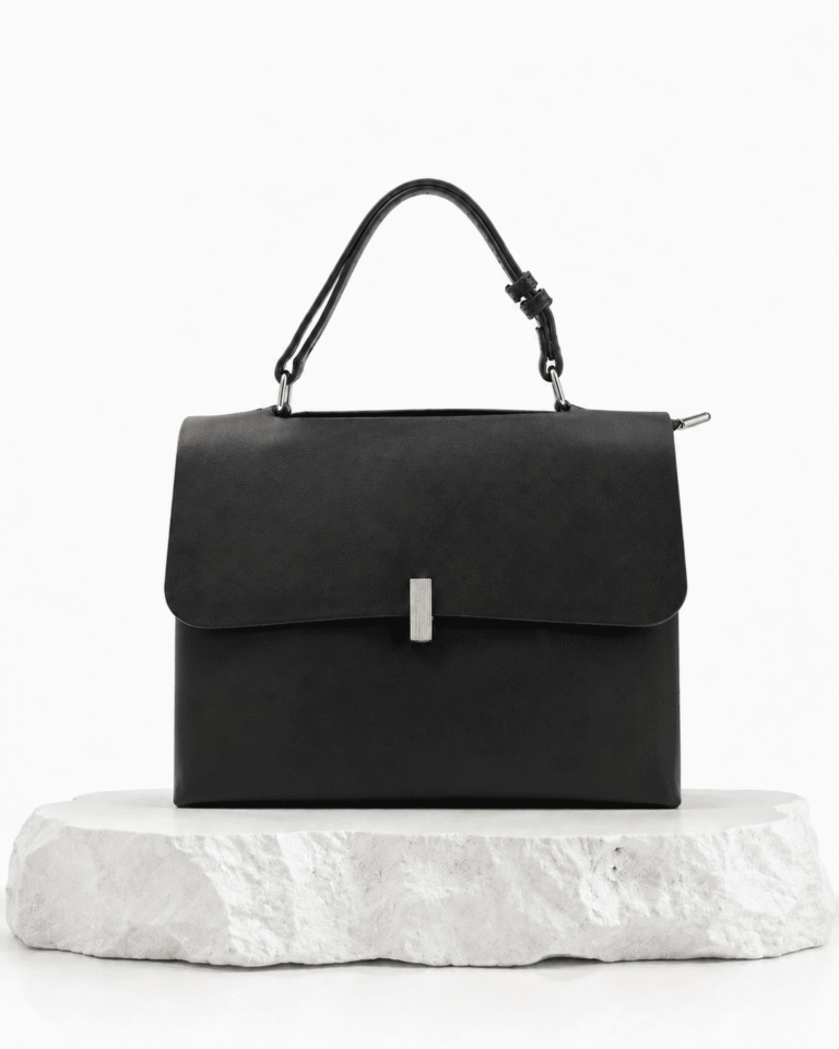 (2FOR50K)BLACK 8991 FLAT TOP ENVELOPE DETAIL GRAB HANDLE BAG