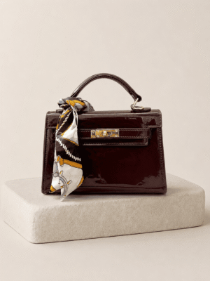 (2FOR45K)COFFEE SMOOTH PATENT TWISTLOCK TOP HANDLE MINI BAG