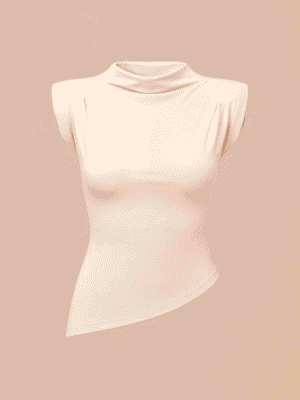 ZR BEIGE SHOULDER PADDED JERSEY ASSYMETRIC TOP