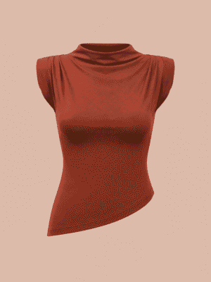 ZR COFFEE SHOULDER PADDED JERSEY ASSYMETRIC TOP