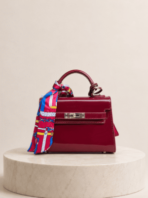 (2FOR45K)WINE SMOOTH PATENT TWISTLOCK TOP HANDLE MINI BAG