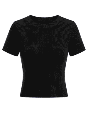 BLACK RIB BONE ROUND NECK TOP